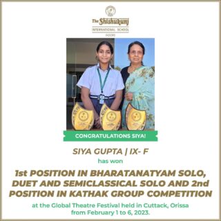 Well done, Siya! Heartiest congratulations on your brilliant performance. 

#shishukunjindore #theshishukunjinternationalschoolindore #cbseschoolindore  #cbseschoolmp #cbsemp  #leteverybudbloom #shishyanshine #bharatanatyam #Indianclassicaldance #dancecompetition