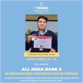 It is noteworthy that Shishyan Aksh was able to secure this high rank after being tested on syllabus that included the entire curriculum of class 11th and 12th CBSE Board. 

Aksh has received a Gold Medal, a Certificate of Distinction, and a badge from The Youthisthan Foundation. Congratulations Dear Aksh!

#shishukunjindore #theshishukunjinternationalschoolindore #cbseschoolindore  #cbseschoolmp #cbsemp  #leteverybudbloom #shishyanshine #mathwizards #mathteachinglearning #stemeducation