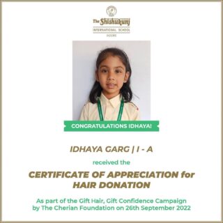 A kind gesture by Shishyan Idhaya will make the world a bit happier! We hope this kindness multiplies manifold. We are proud of your act of altruism, dear Idhaya!
#shishukunjindore #theshishukunjinternationalschoolindore #cbseschoolindore  #cbseschoolmp #cbsemp  #leteverybudbloom #gifthairgiftconfidence