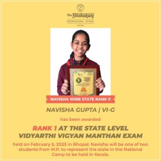 Navisha Gupta has made Indore and the Shishukunj family proud by her efforts and talent that led her to being ranked number 1 in her category. She has been awarded a medal, certificate, and a cash prize of ₹ 5000/-. She has also made her place in the National camp to be held at Trivandrum, Kerala where only 2 students will be representing  each state. She has been offered training at IIT INDORE and a visit to her desired research institute including ISRO, DRDO, etc.
Heartiest Congratulations Navisha, we are so very proud of you . May you continue to shine always.

#shishukunjindore #theshishukunjinternationalschoolindore #cbseschoolindore  #cbseschoolmp #cbsemp  #leteverybudbloom #shishyanshine #stemeducation #scienceeducation #science