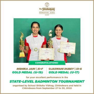 Congratulations Rishika and Ojaswani on your winning strokes! 
#shishukunjindore #theshishukunjinternationalschoolindore #cbseschoolindore  #cbseschoolmp #cbsemp  #leteverybudbloom #statelevelbadmintontournament #badminton