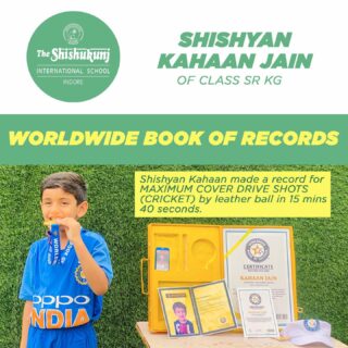 They say heroes come in all sizes. Shishyan Kahaan Jain, Sr. KG  has notched a record in World Wide Book of Records for "Nonstop cover drive shot with a leather ball in 15 min 40 sec." Rome wasn't built in a day; Kahaan had been practicing for more than 2 hours daily for last four months to smash 150 cover drives for this record. With such passion and dedication, Kahaan is surely geared up for higher quests. Congratulations dear shishyan; we wish you a world of success.

#shishukunjindore #theshishukunjinternationalschoolindore #cbseschoolindore  #cbseschoolmp #cbsemp  #leteverybudbloom #worldwidebookofrecords #fastestcoverdrive