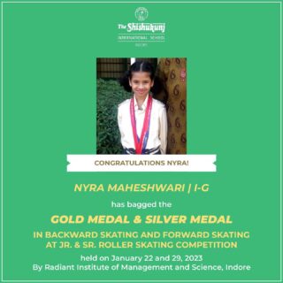 Nyra’s educators at school are proud that she is proving her mettle at such a tender age. We wish her all the best for her future competitions!

#shishukunjindore #theshishukunjinternationalschoolindore #cbseschoolindore #cbseschoolmp #cbsemp #leteverybudbloom #shishyanshine #skatingcompetition #rollerskating