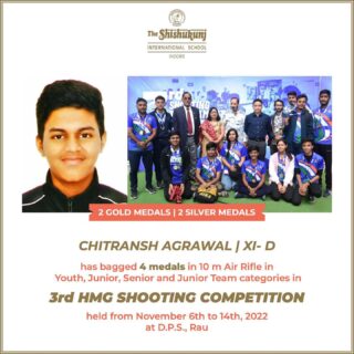Shishyan Chitransh’s talent and hard work has time and again yielded results. This time was no different. Congratulations dear Shishyan!

10 m Air Rifle Youth - Gold Medal
10 m Air Rifle Junior - Silver Medal
10 m Air Rifle Senior - Silver Medal
10 m Air Rifle Junior Team - Gold Medal

#shishukunjindore #theshishukunjinternationalschoolindore #cbseschoolindore  #cbseschoolmp #cbsemp  #leteverybudbloom #airrifleshooting